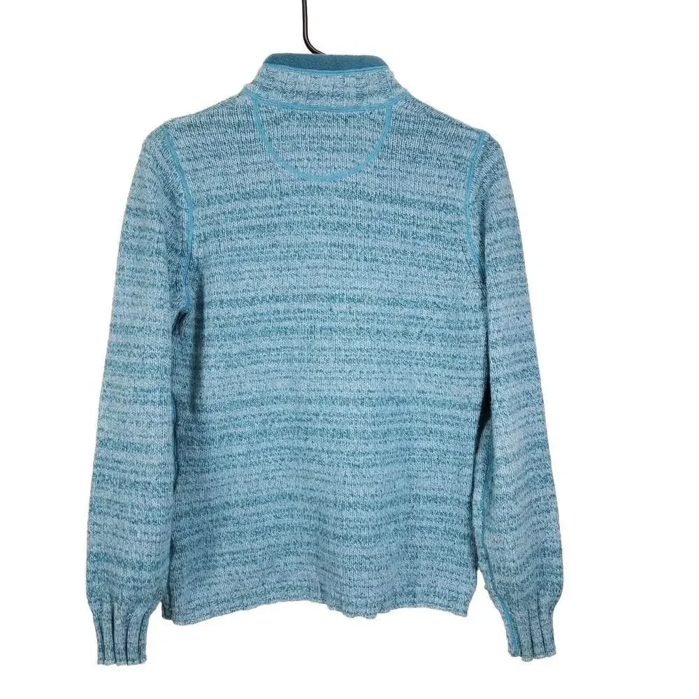 Woolrich Women's Sz M Blue Ramie Cotton Wool Blend Knit 1/4 Zip Sweater Pullover - Picture 6 of 10